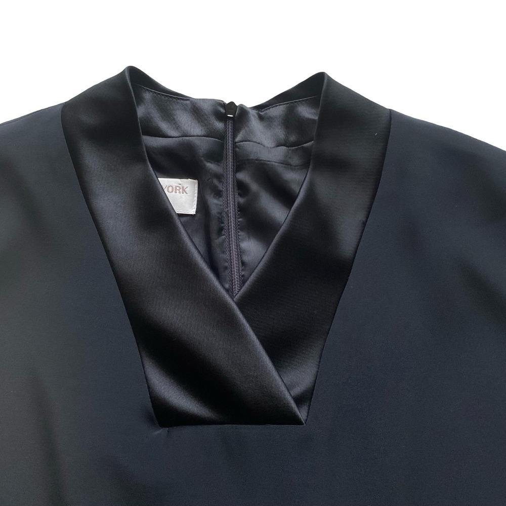 Jones New York Black V Neck Dress Satin Trim Cap Sleeve Women's Size 10 - Picture 3 of 11
